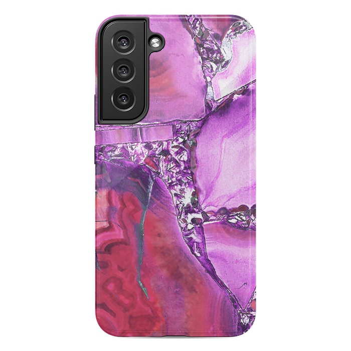 Galaxy S22 plus StrongFit Vibrant red pink geode and rhinestones by Oana 
