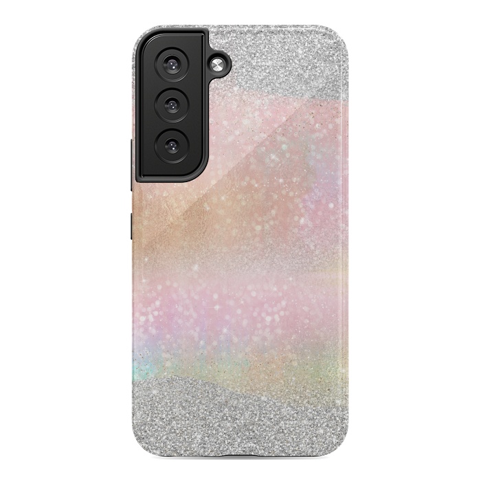 Galaxy S22 StrongFit Elegant Silver Gold strokes rainbow glow Glitter abstract image by InovArts