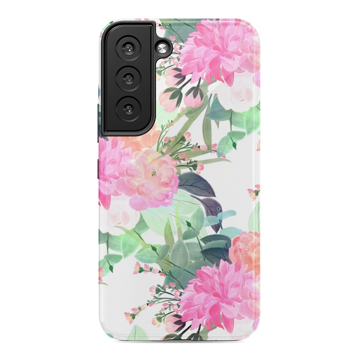 Galaxy S22 StrongFit Girly Pink & White Flowers Watercolor Paint by InovArts