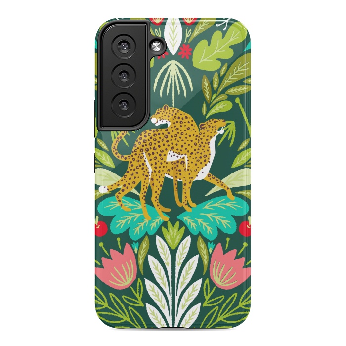 Galaxy S22 StrongFit "Cheetah Couple Illustration, Wild Cat Jungle Nature, Mandala Painting, Wildlife Tropical Tiger" by Uma Prabhakar Gokhale