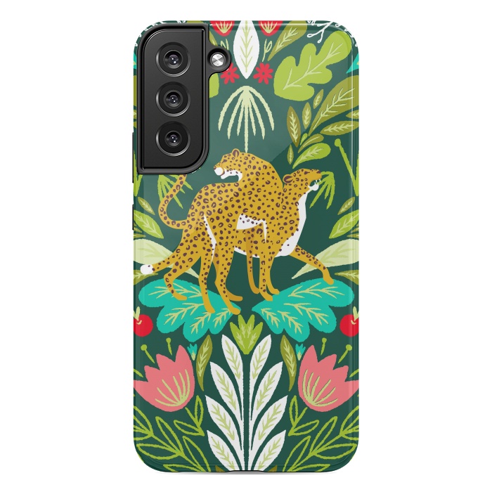 Galaxy S22 plus StrongFit "Cheetah Couple Illustration, Wild Cat Jungle Nature, Mandala Painting, Wildlife Tropical Tiger" by Uma Prabhakar Gokhale