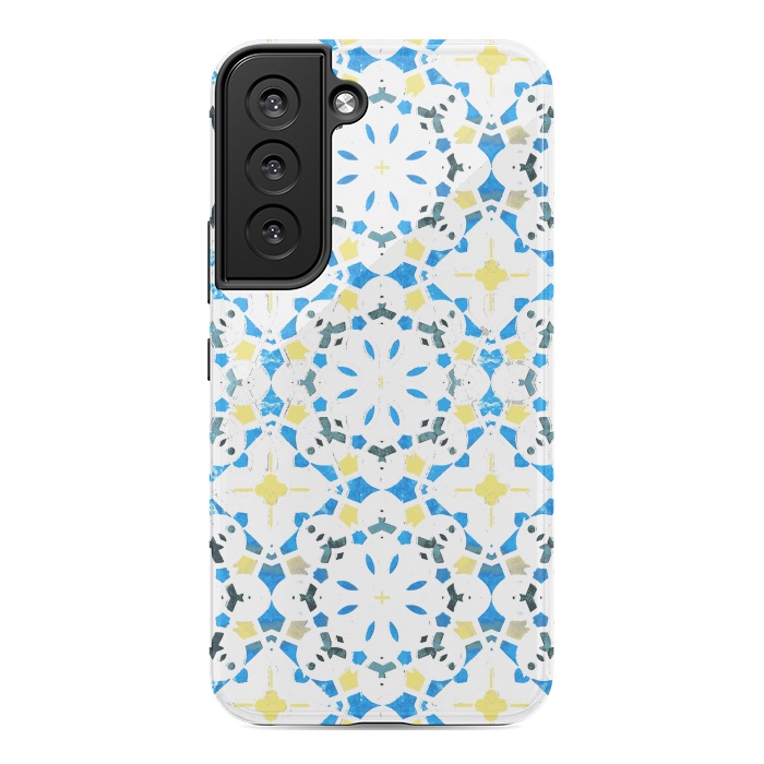 Galaxy S22 StrongFit Vibrant blue yellow Moroccan tiles by Oana 