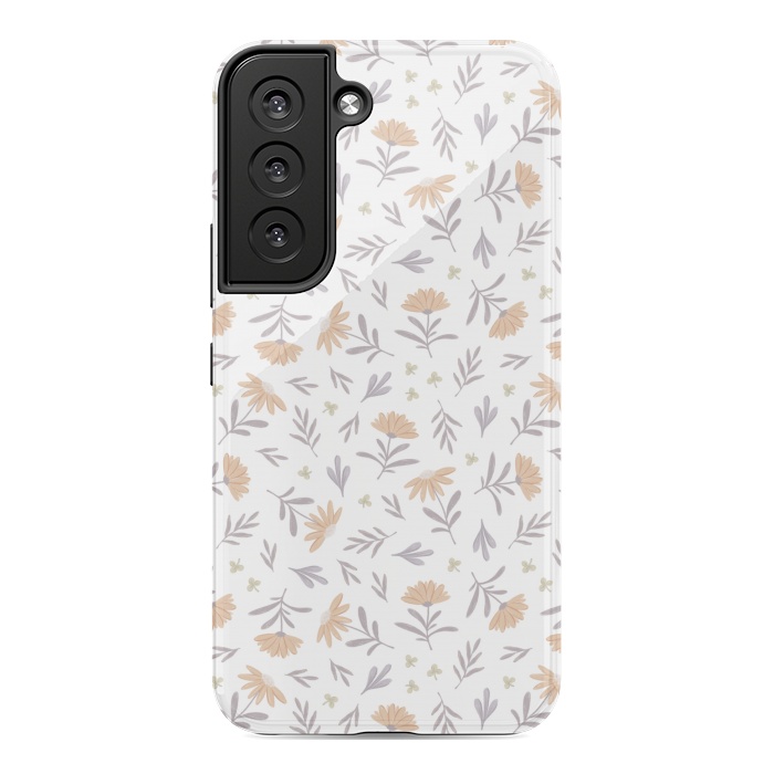 Galaxy S22 StrongFit Beige flowers on a white by Alena Ganzhela
