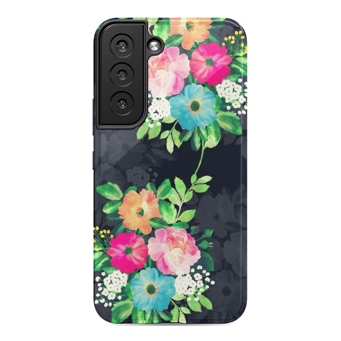 Galaxy S22 StrongFit Watercolor Vintage Roses Floral Dark Blue Design by InovArts