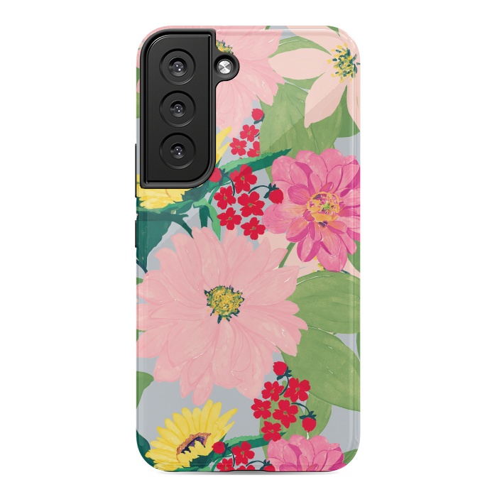 Galaxy S22 StrongFit Elegant Watercolor Sunflowers Blush Floral Gray Design by InovArts