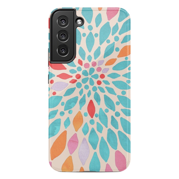 Galaxy S22 plus StrongFit Radiant Dahlia - teal, orange, coral, pink  by Tangerine-Tane