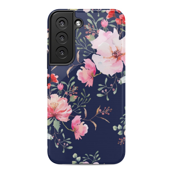 Galaxy S22 StrongFit blue pink floral pattern 4 by MALLIKA