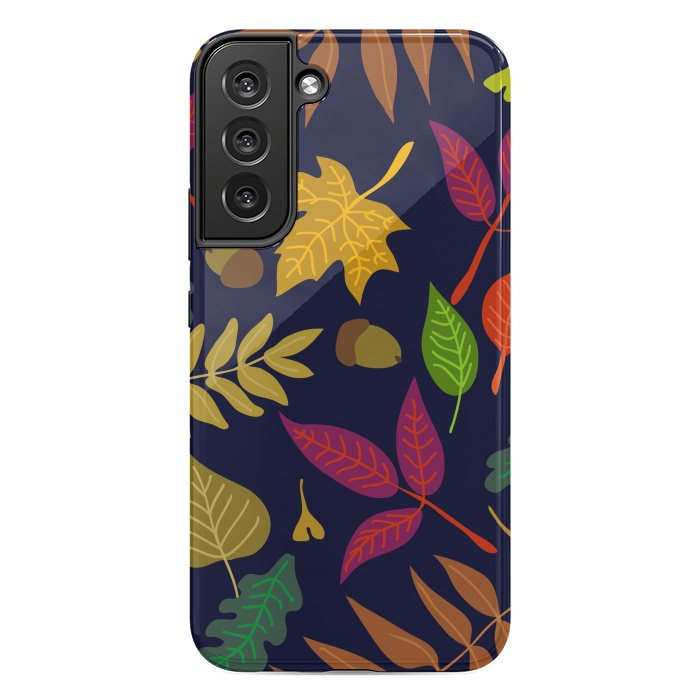 Galaxy S22 plus StrongFit Colorful Leaves and Acorns on Black Background by ArtsCase