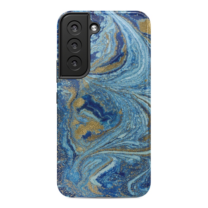 Galaxy S22 StrongFit Fondo Abstracto de Color Azul Marmol y Dorado by ArtsCase