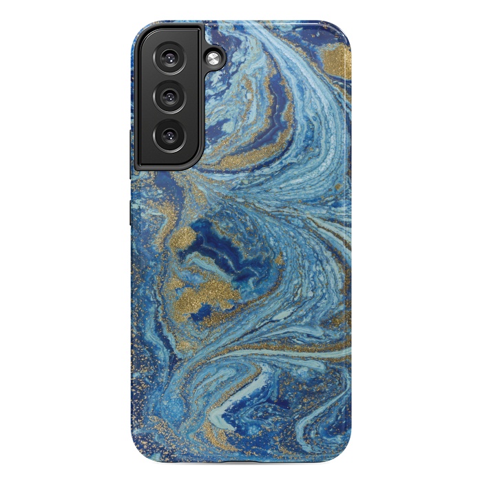 Galaxy S22 plus StrongFit Fondo Abstracto de Color Azul Marmol y Dorado by ArtsCase