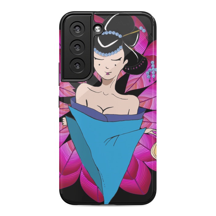 Galaxy S22 StrongFit Geisha Girl with Lantern on Leaves by ArtsCase