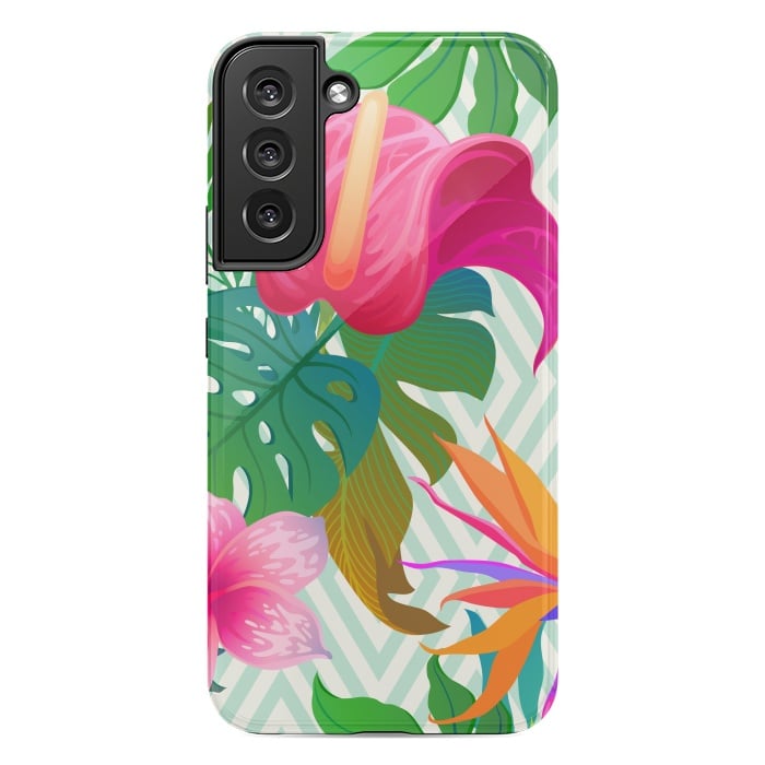 Galaxy S22 plus StrongFit Exotic Flowers and Leaves in Geometric Decoration by ArtsCase
