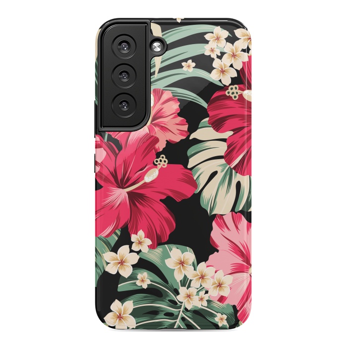 Galaxy S22 StrongFit Exotic Tropical Hawaiian Hibiscus Flowers and Palms by ArtsCase