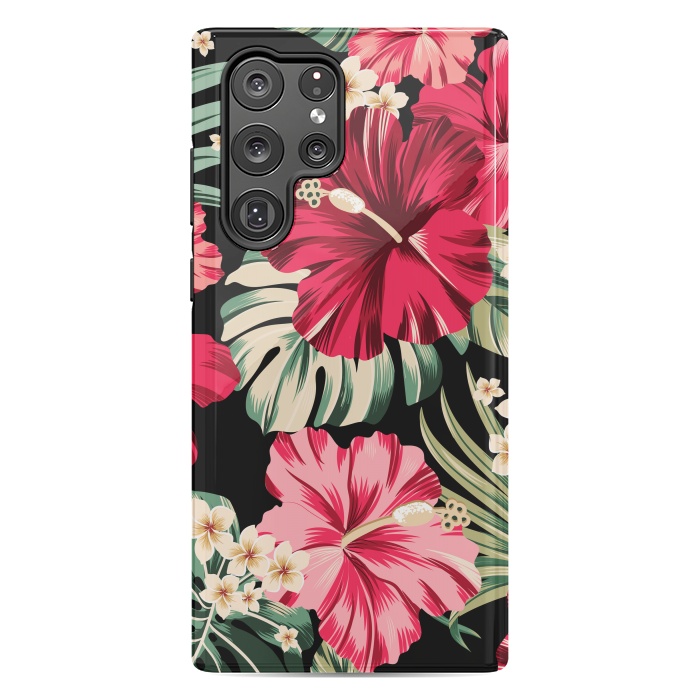 Galaxy S22 Ultra StrongFit Exotic Tropical Hawaiian Hibiscus Flowers and Palms by ArtsCase