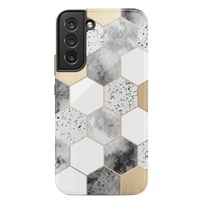 Galaxy S22 plus StrongFit Grey Marble and Watercolour Polygons by ArtsCase