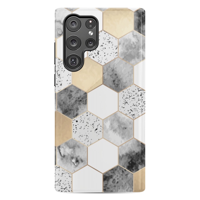 Galaxy S22 Ultra StrongFit Grey Marble and Watercolour Polygons by ArtsCase
