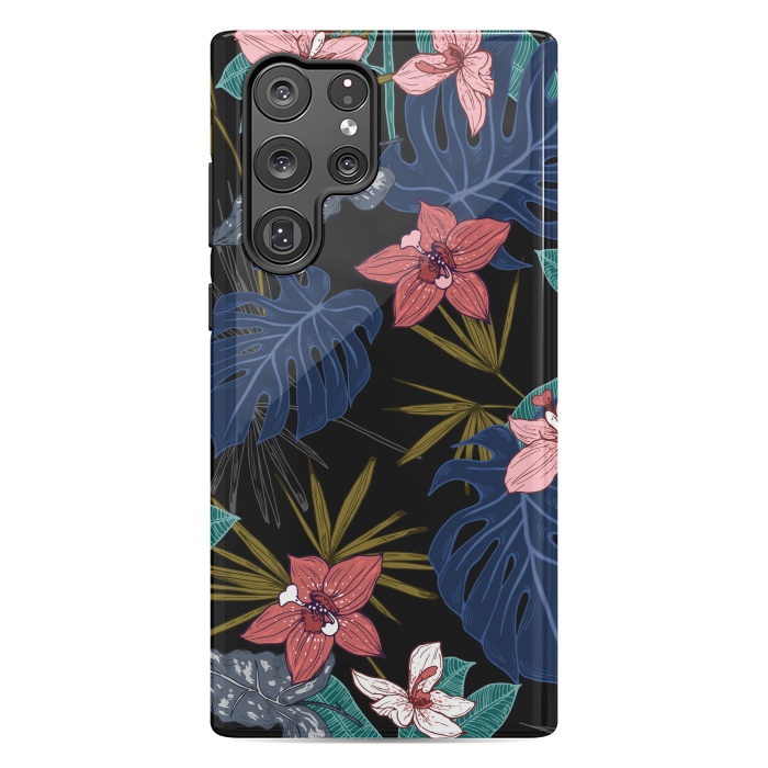 Galaxy S22 Ultra StrongFit Tropical Plants, Flowers and Leaves Seamless Pattern 12 by ArtsCase