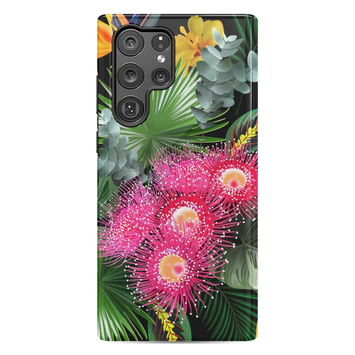 Galaxy S22 Ultra StrongFit Tropical Flowers and Leaves, Seamless Pattern by ArtsCase