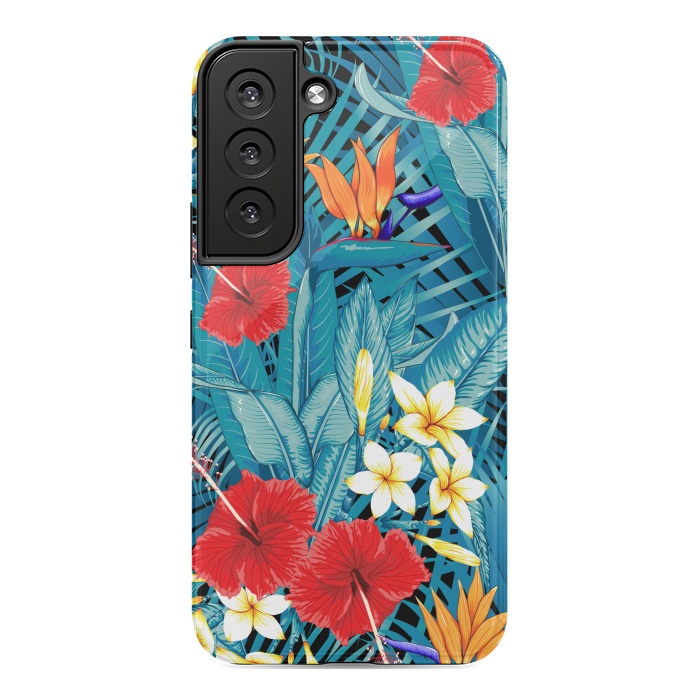 Galaxy S22 StrongFit Tropical Flowers Hibiscus Frangipani Heliconias by ArtsCase