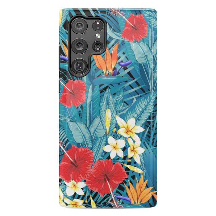 Galaxy S22 Ultra StrongFit Tropical Flowers Hibiscus Frangipani Heliconias by ArtsCase