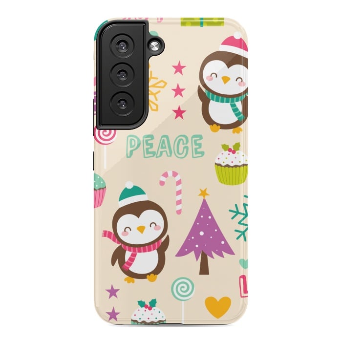 Galaxy S22 StrongFit Colorful Cute Penguin and Pecorative Elements for Christmas by ArtsCase