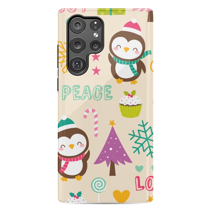 Galaxy S22 Ultra StrongFit Colorful Cute Penguin and Pecorative Elements for Christmas by ArtsCase