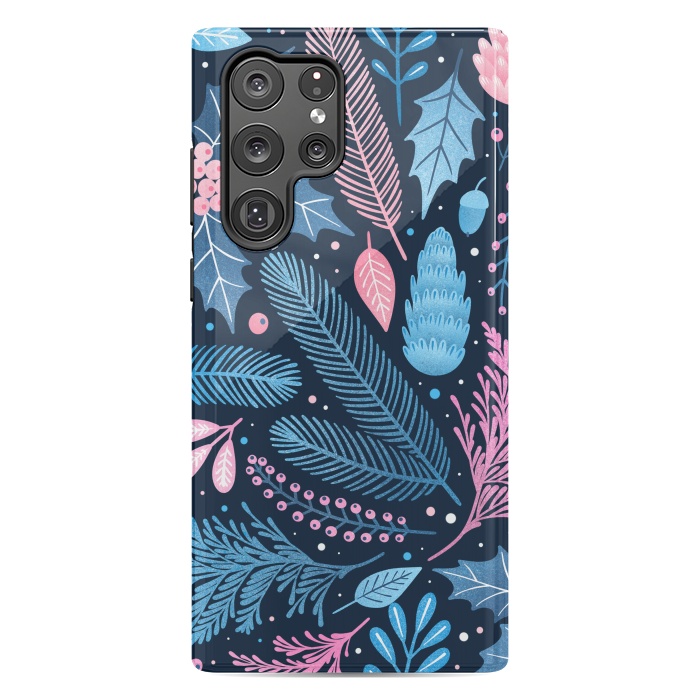 Galaxy S22 Ultra StrongFit Seamless Christmas Pattern with Winter Plants. by ArtsCase