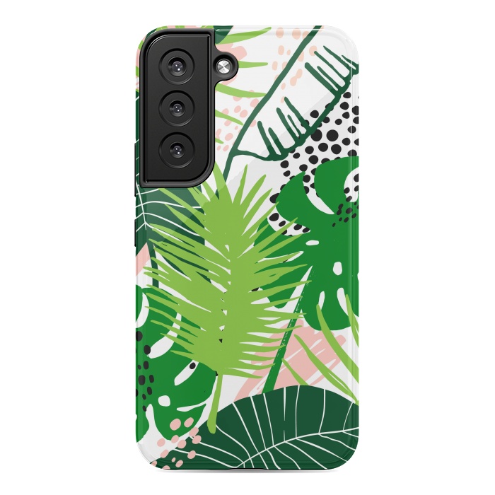 Galaxy S22 StrongFit Seamless Exotic Pattern with Green Tropical Leaves by ArtsCase