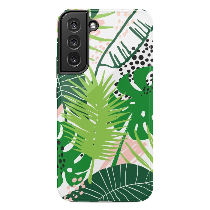 Galaxy S22 plus StrongFit Seamless Exotic Pattern with Green Tropical Leaves by ArtsCase