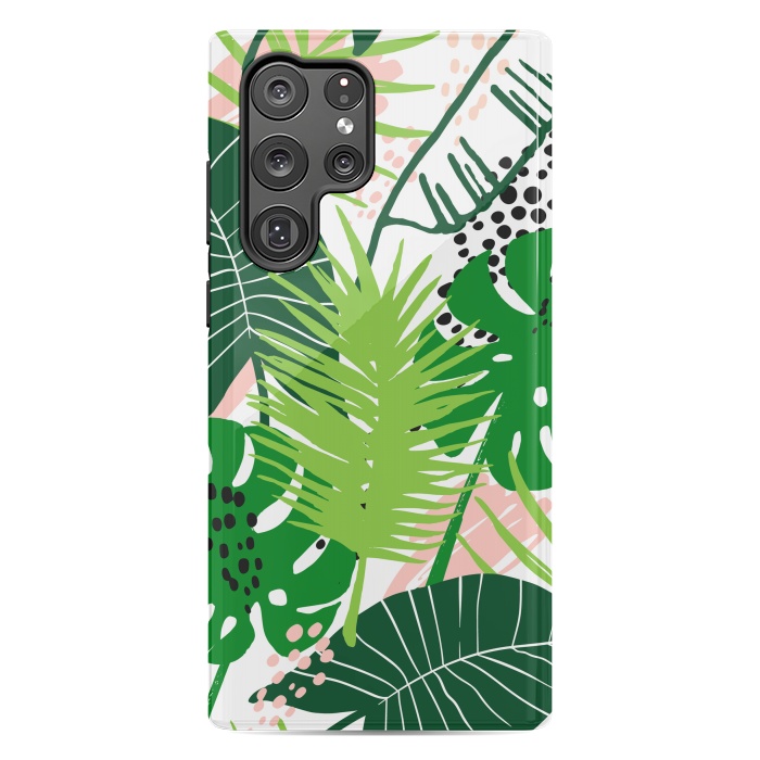 Galaxy S22 Ultra StrongFit Seamless Exotic Pattern with Green Tropical Leaves by ArtsCase