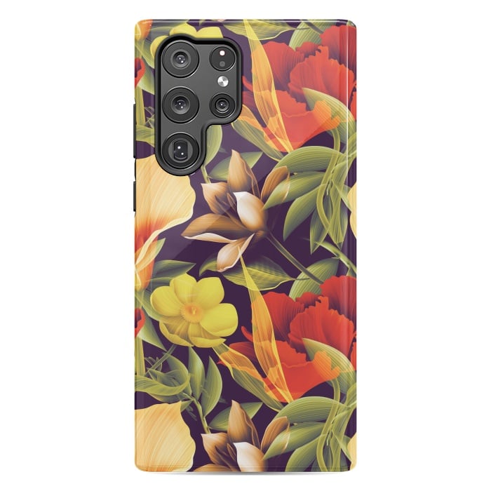 Galaxy S22 Ultra StrongFit Seamless Tropical Flower Plant and Leaf Pattern by ArtsCase