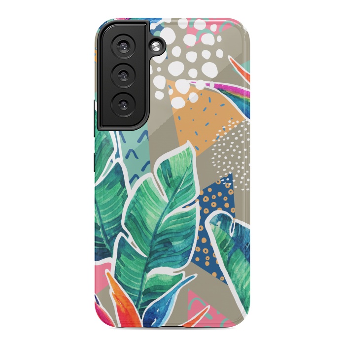 Galaxy S22 StrongFit Tropical Flowers Watercolors with Geometric Outline by ArtsCase