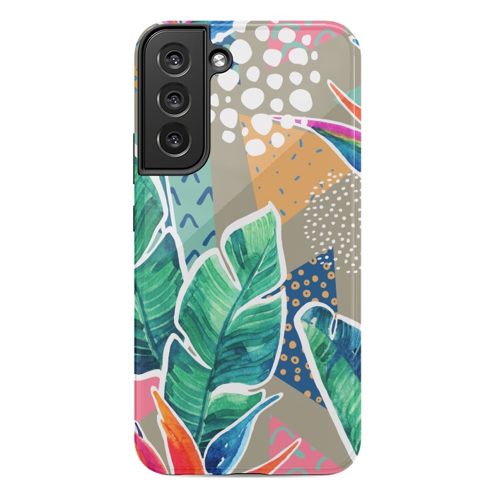 Galaxy S22 plus StrongFit Tropical Flowers Watercolors with Geometric Outline by ArtsCase