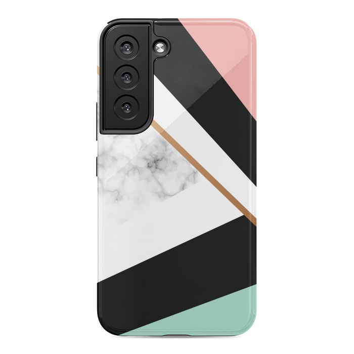 Galaxy S22 StrongFit Vector Marble Texture Design with Golden Geometric Lines by ArtsCase