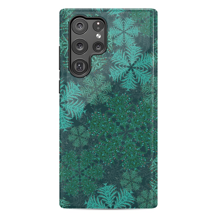 Galaxy S22 Ultra StrongFit Xmas Snowflakes Teal by Lotti Brown