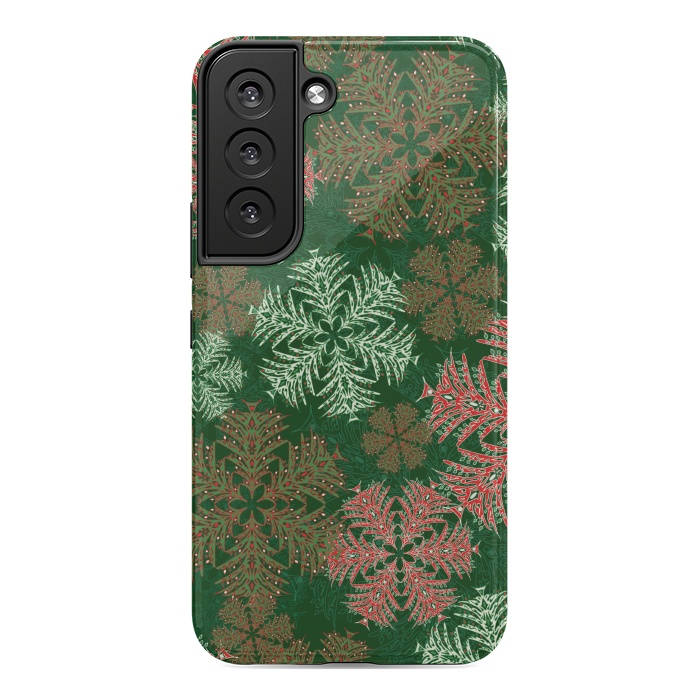 Galaxy S22 StrongFit Xmas Snowflakes Red & Green by Lotti Brown