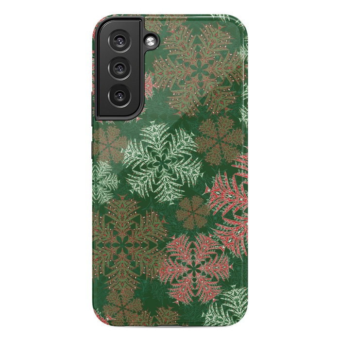 Galaxy S22 plus StrongFit Xmas Snowflakes Red & Green by Lotti Brown