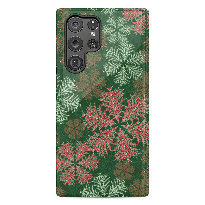 Galaxy S22 Ultra StrongFit Xmas Snowflakes Red & Green by Lotti Brown