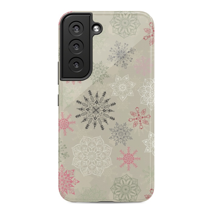 Galaxy S22 StrongFit Christmas Snowflakes on Light Green by Paula Ohreen