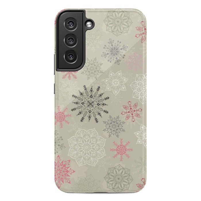 Galaxy S22 plus StrongFit Christmas Snowflakes on Light Green by Paula Ohreen