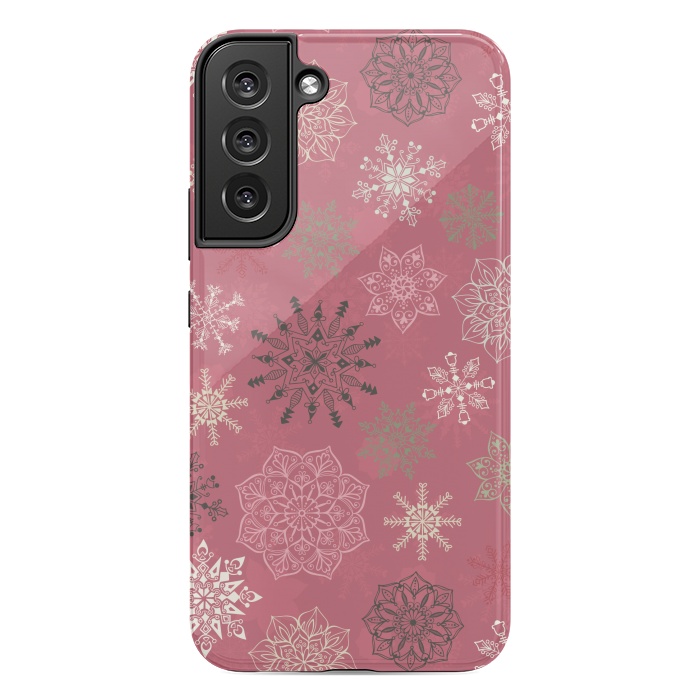 Galaxy S22 plus StrongFit Christmas Snowflakes on Pink by Paula Ohreen