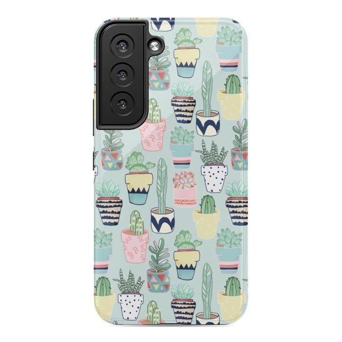 Galaxy S22 StrongFit Cute Cacti In Pots on Mint Green by Tangerine-Tane