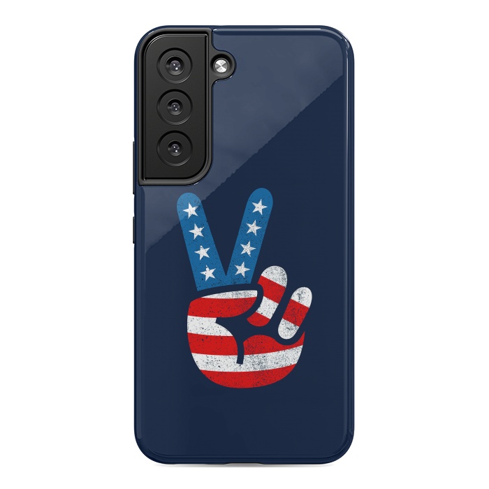 Galaxy S22 StrongFit Peace Love Hand USA Flag Vintage Solid 2 by Vó Maria