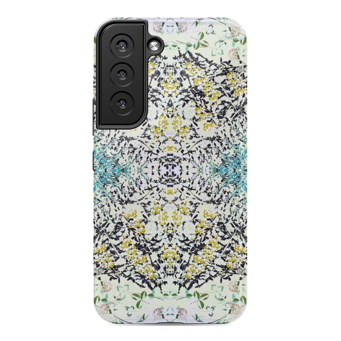 Galaxy S22 StrongFit Yellow blue ditsy flowers and leaves pattern by Oana 
