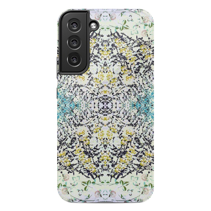 Galaxy S22 plus StrongFit Yellow blue ditsy flowers and leaves pattern by Oana 