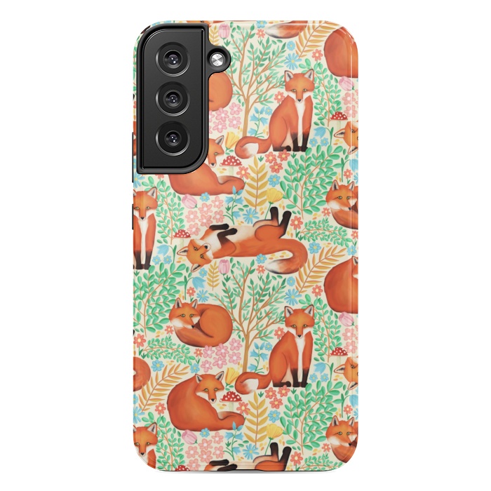 Galaxy S22 plus StrongFit Little Foxes in a Fantasy Forest on Cream by Tangerine-Tane