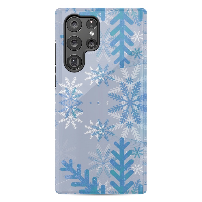 Galaxy S22 Ultra StrongFit Baby blue snowflakes Christmas pattern by Oana 