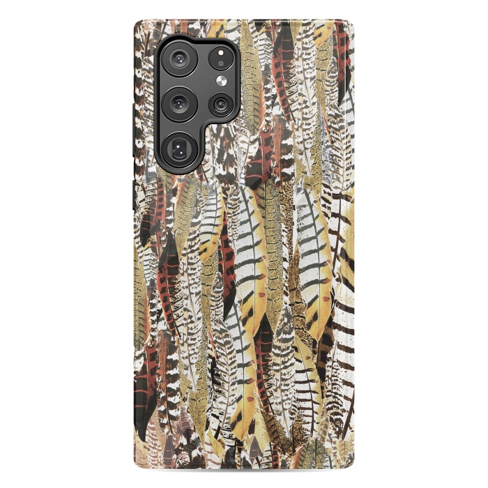 Galaxy S22 Ultra StrongFit Brown feathers vintage pattern by Oana 