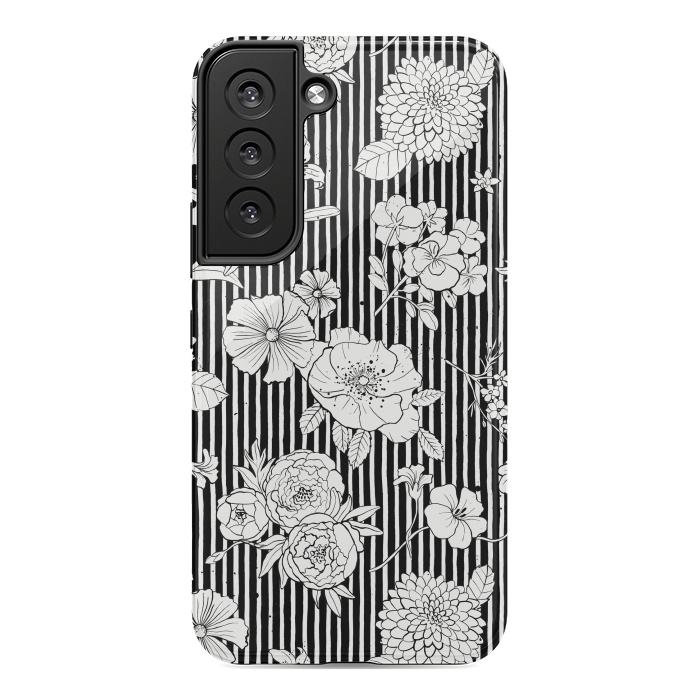 Galaxy S22 StrongFit Flowers and Stripes Black and White by Ninola Design