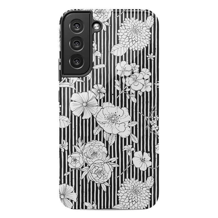 Galaxy S22 plus StrongFit Flowers and Stripes Black and White by Ninola Design